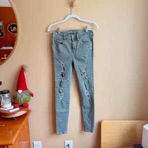 American Eagle Hi Rise Olive Grey Jeggings Super Stretch X Size 4 Regular